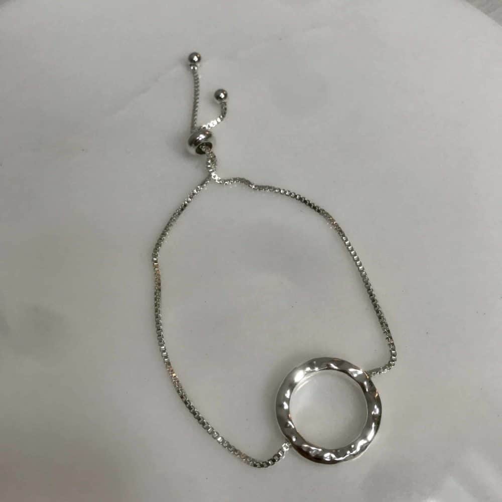 Silver Hammered Ring Tie Bracelet - All About Eve at Home