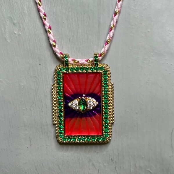 Ibiza Pink Evil Eye Charm Necklace - Image 3