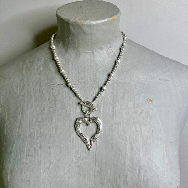 Big Heart Short Silver Necklace - Image 2