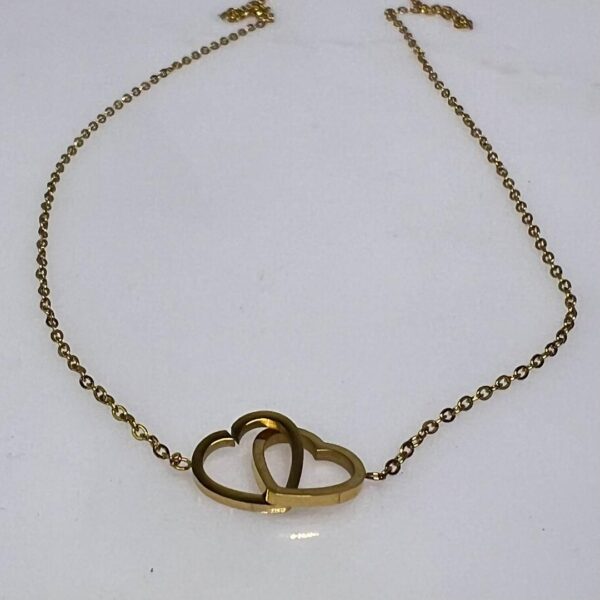 Waterproof Gold Double Heart Necklace - Image 3