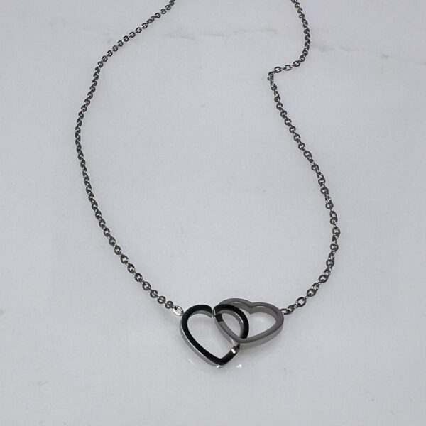 Waterproof Silver Double Heart Necklace