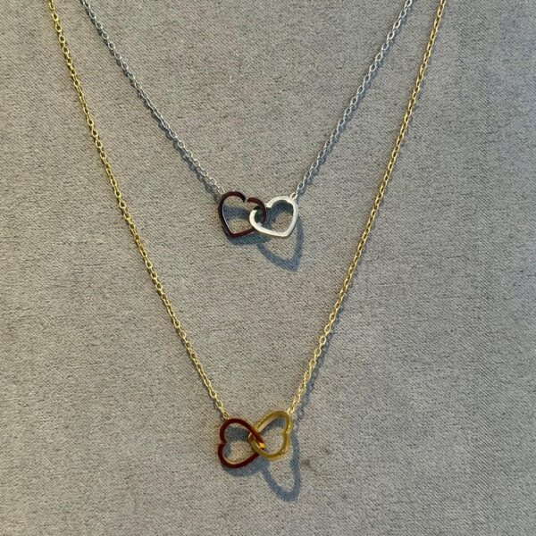 Waterproof Silver Double Heart Necklace - Image 4