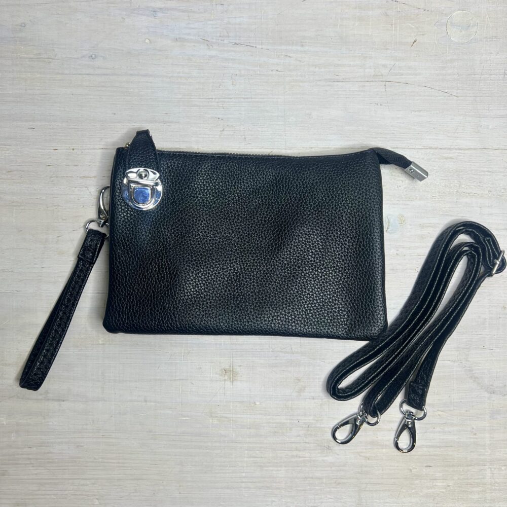 Black Clasp Crossbody Clutch Bag